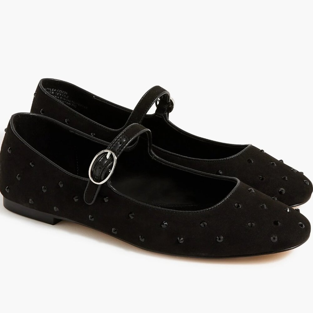 New in Box J. CREW Rhinestone Mary Jane Black Flats Size 9